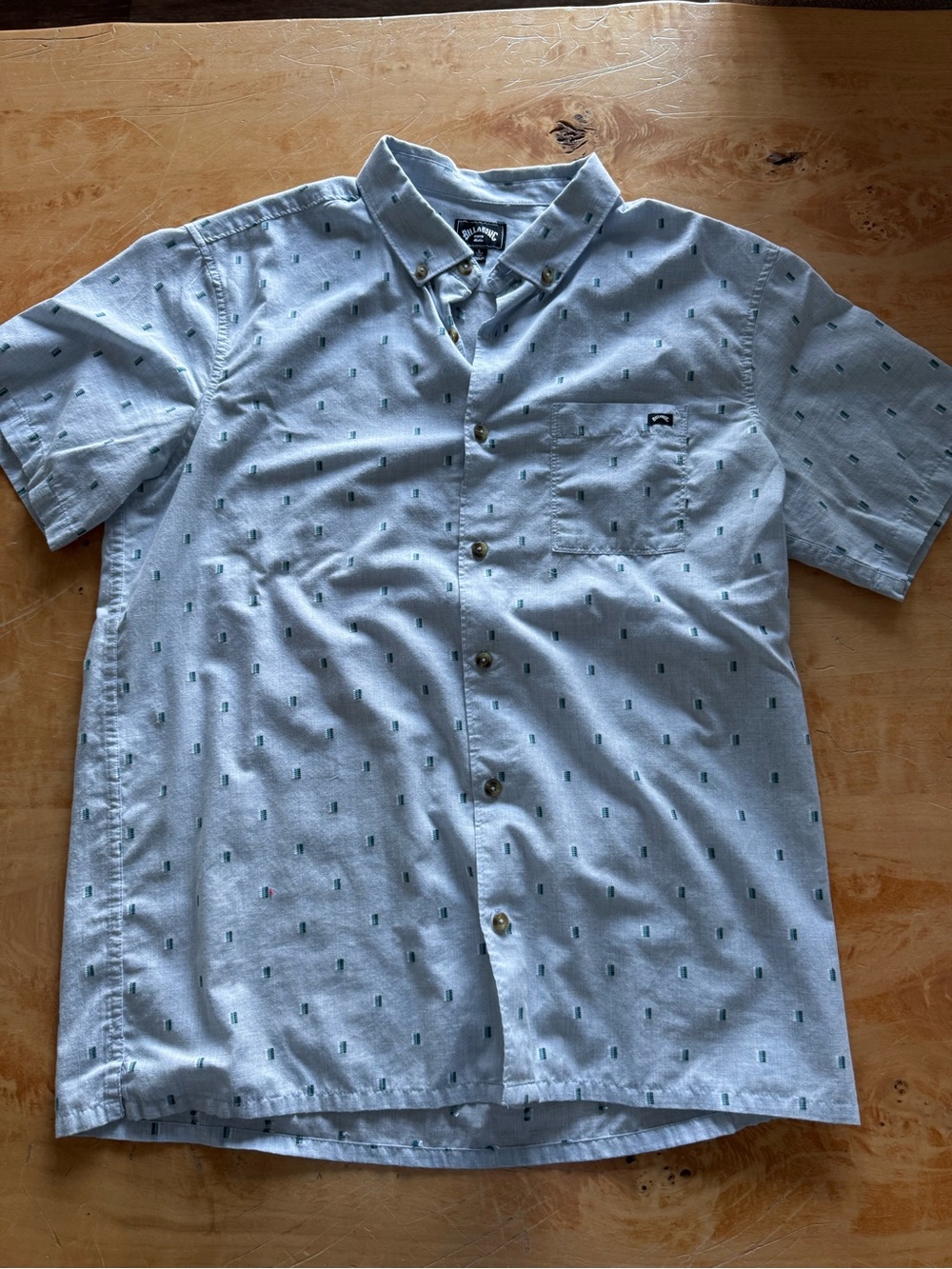 Billabong Light Blue Short-Sleeve Button-Down Shirt with Micro Print